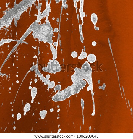 Luxury copper gold and white metal paint splatter effect on watercolor paper background. Creamy gold glitter splash texture. Beautiful feminine backdrop.
