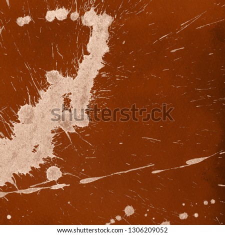 Luxury copper gold and white metal paint splatter effect on watercolor paper background. Creamy gold glitter splash texture. Beautiful feminine backdrop.