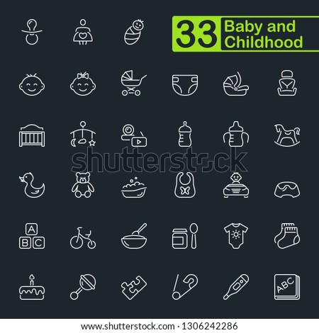 Baby and childhood outline icons. Thin line vector icons.