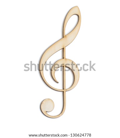Treble clef Wooden sign - isolated on white background Royalty-Free Stock Photo #130624778
