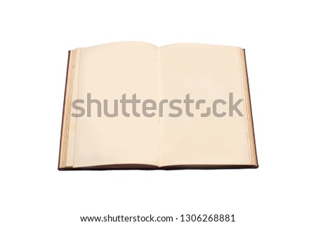 Picture of an old book, open and without text on your pages. Isolated with white background