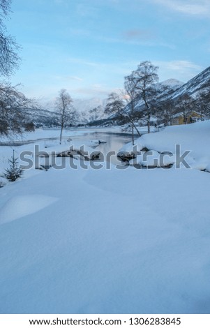 A lot of snow in winter landscape . Photo from Lunde in Stryn , in Norway . 