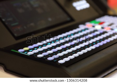 Portable video switcher designed for live events and mobile TV studios. Selective focus.