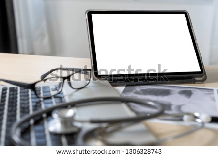 Health care writing prescription Doctor working with laptop computer