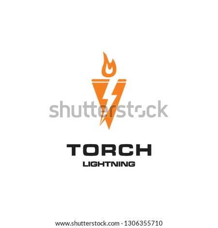 thunder flash electric energy in torch shape logo icon vector template