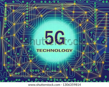 5G technology network with pattern circuit PCB background
