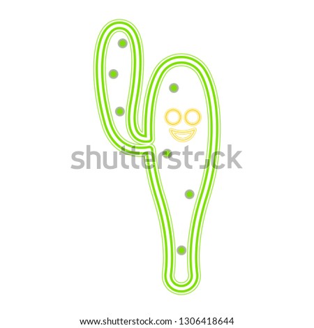 Isolated happy cactus. Neon bright sign. Vector illustration design