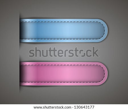 Tag labels made of leather. Banners on black background. Design templates
