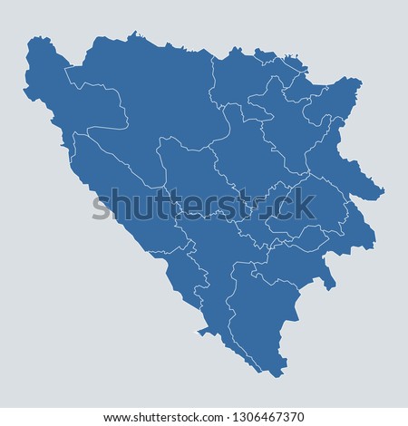 Bosnia Herzegovina Cantons map on gray background vector, Bosnia Herzegovina Cantons Map Outline Shape Blue on White Vector Illustration, High detailed Gray illustration map Bosnia Herzegovina Cantons