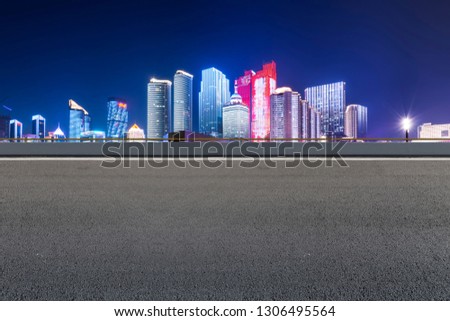 Highway Road and Skyline of Modern Urban Architecture in Qingdao