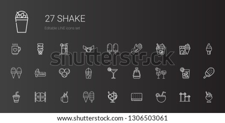 shake icons set. Collection of shake with cocktail, ice cream, smoothie, bar, drink, cocktails, hand, vodka, handshake, soft drink, milkshake. Editable and scalable shake icons.