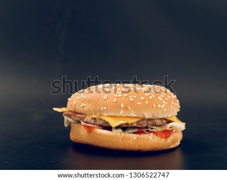 fast food. tasty hamburger on a dark background.