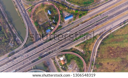 Motorway top view, Road traffic an important infrastructure in Thailand