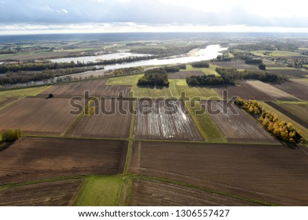 aerial view of plowed fields in val de loire