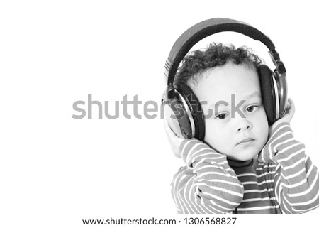 boy with headphones enjoying disco  music stock photo