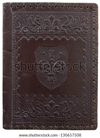 old leather book cover with a sign lily