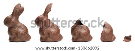Chocolate Easter Bunny eating sequence Royalty-Free Stock Photo #130662092