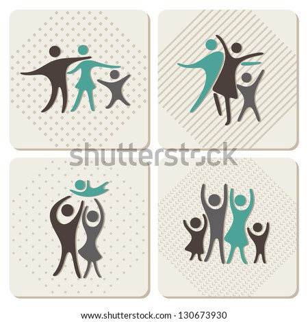 happy family icons set in vintage style