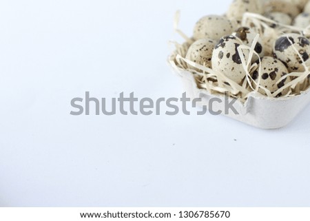 quail eggs isolated on white . easter background. country style