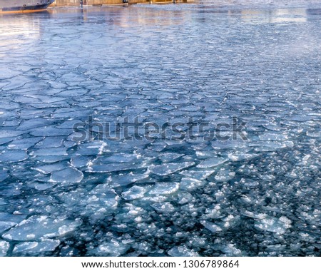 winter frozen sea coast .frozen lake or river covered by ice.