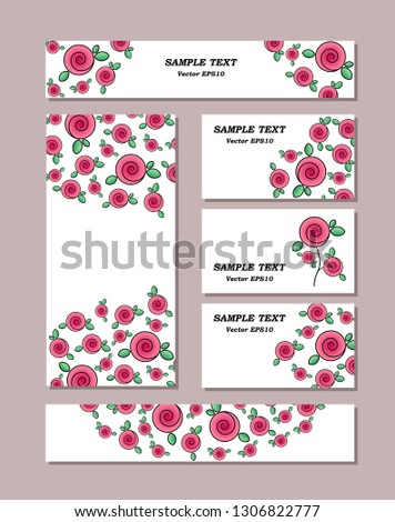 Flower patterns of different sizes with stylized roses, with bouquets of roses. For romantic and easter design, announcements, greeting cards, posters, advertisement. Vector illustration EPS10