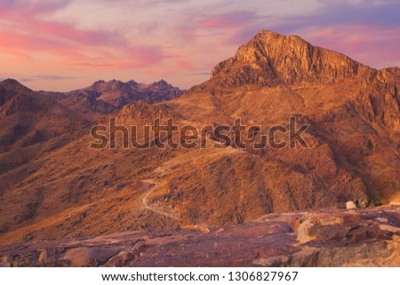Amazing Sunrise at Sinai Mountain, Mount Moses with a Bedouin, View of the starry sky in the mountains