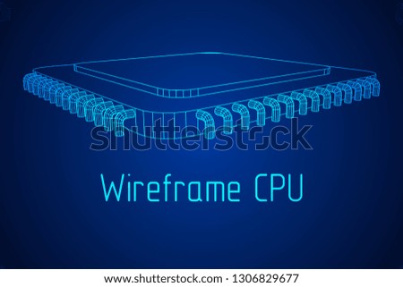 Micro-chip quantum processor, micro-processor with board electronic CPU wireframe low poly mesh 3d render illustration