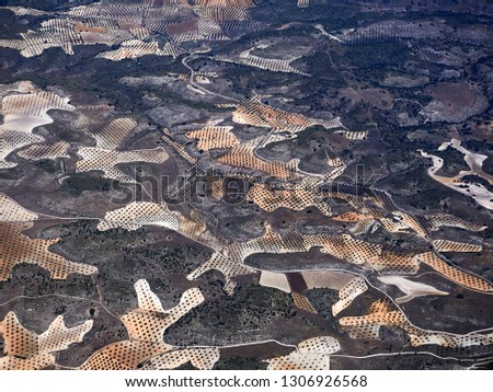 aerial of countryside and fields around madrid, spain