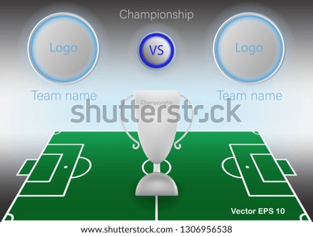Championship matches with a football field and a spherical logo.