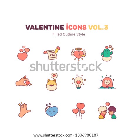 Valentine icons in filled outline style