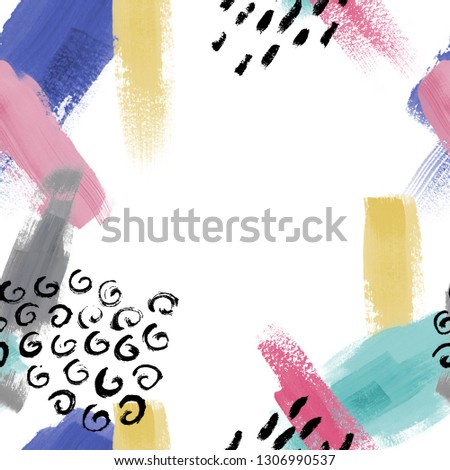 colorful frame with hand drawn colorful acrylic brush strokes on a white background