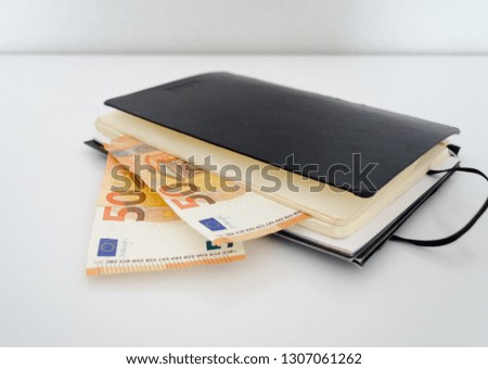 Euros in notebook