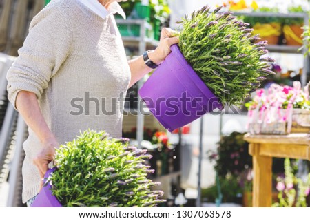 Female florist or gardener working in flower shop or nursery