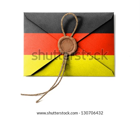 The German flag on the mail envelope. Isolated on white.