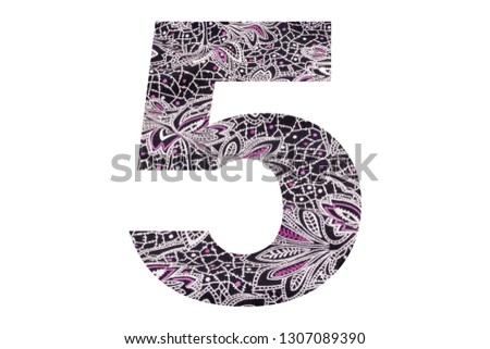 Number 5 – with floral fabric texture on white background
