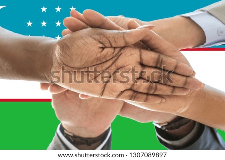 uzbekistan flag, intergration of a multicultural group of young people