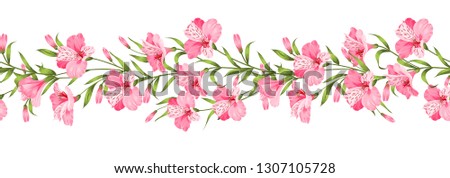 Beautiful alstroemeria on seamless pattern. Best Tropical flowers. Vector illustration. Royalty-Free Stock Photo #1307105728