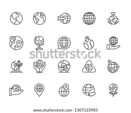 Set of world Related Vector Line Icons. Includes such Icons as earth, planet, ocean, globe, continents, travels, geography, parts of the world and more. - vector Royalty-Free Stock Photo #1307123983