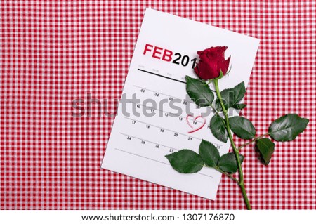 Romantic concept - Rose with calendar, Valentine's day 14th