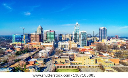 Downtown Raleigh, North Carolina, USA Skyline Aerial Royalty-Free Stock Photo #1307185885