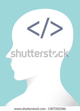 Illustration of a Profile of a Man with Coding Sign in the Brain