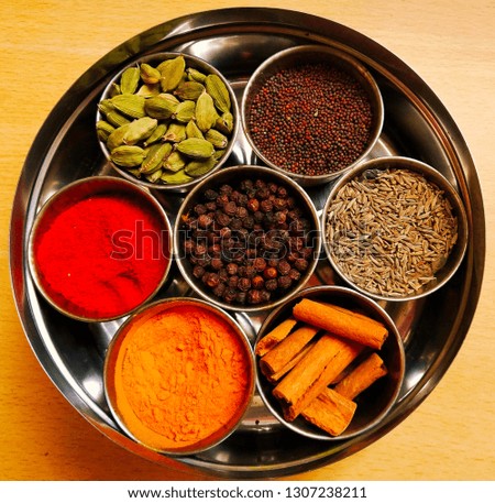 Different Indian spices in one box