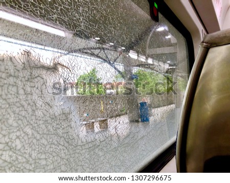 Window glass broken on the train background 