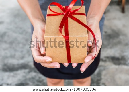 Valentine's Day concept. Lovers give each other gifts.