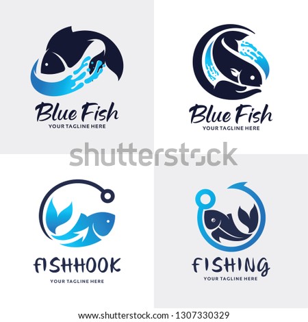 Blue Fish Logo Set Design Template Collection