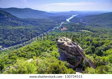 Chimney Rock at Chimney Rock State Park in North Carolina, USA. Royalty-Free Stock Photo #130734551