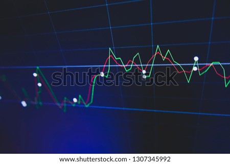 Stock market trading graph and candlestick chart on screen for businese financial investment concept. Economy trends background. Abstract finance and invest background.
