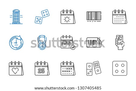 number icons set. Collection of number with dice, domino, calendar, qr code, bars code, medal, clock, barcode, phone booth. Editable and scalable number icons.