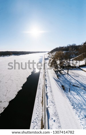 Aerial Winter Landscape in city park. Vertical photo