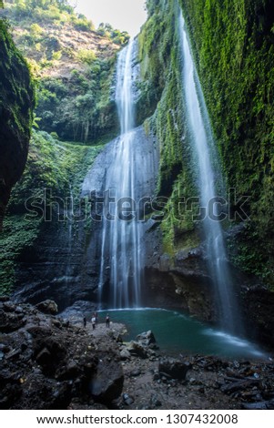 Beautiful natural landscape at Madakaripura Waterfall in Indonesia.